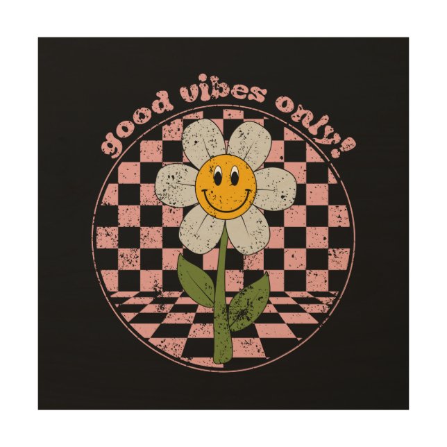 70's Retro Daisy | Good Vibes Only Wood Wall Art (Front)