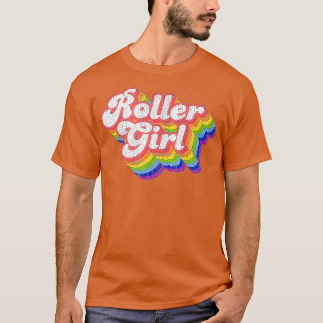 70s Retro Disco Rainbow Roller Girl  Roller T-Shirt (Front)