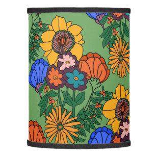 70s Retro Floral Green Throw Pillow Lamp Shade