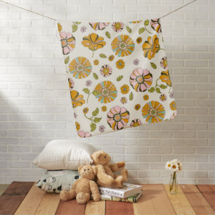 70's Retro Floral Pattern Baby Blanket