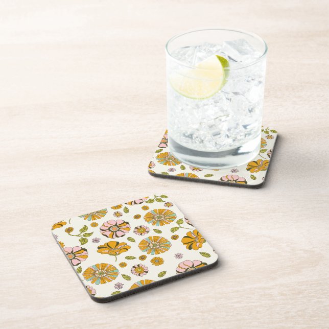 70's Retro Floral Pattern Beverage Coaster (Right Side)