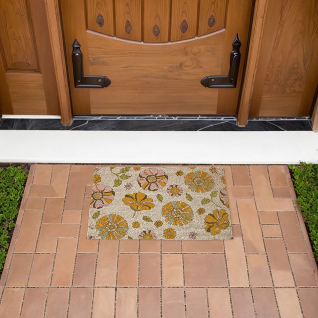 70's Retro Floral Pattern Fiber Doormat (Insitu (Outdoor))