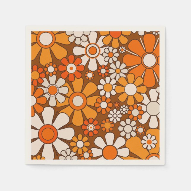70s Retro Floral Pattern with Groovy 1970s Flowers Napkins (Front)