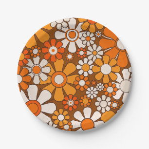 70s Retro Floral Pattern with Groovy 1970s Flowers Paper Plates