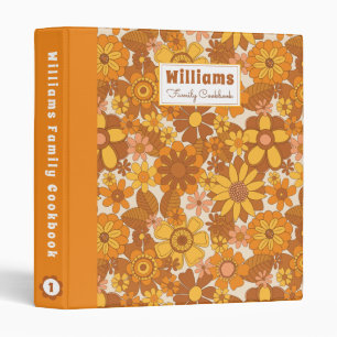 70's Retro Floral Personalized Family Cookbook 3 Ring Binder