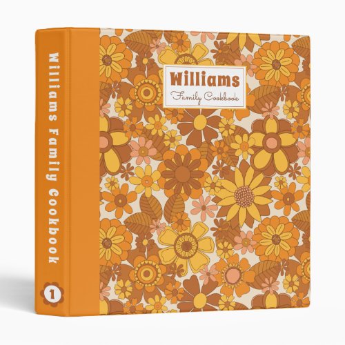 70s Retro Floral Personalized Family Cookbook 3 Ring Binder