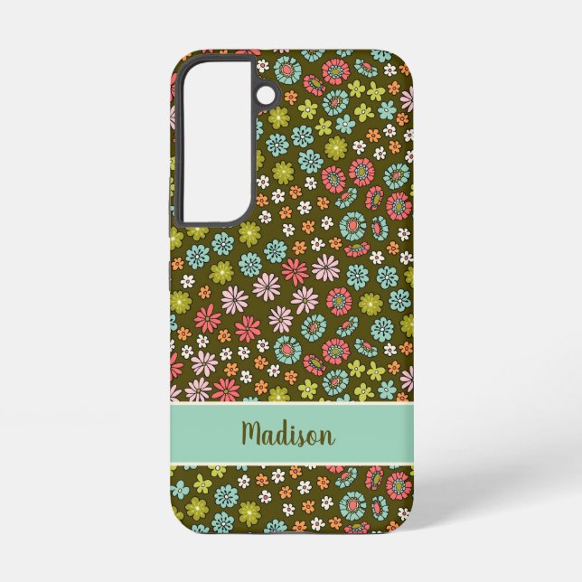 70s Retro Floral Personalized Samsung Galaxy Case (Back)