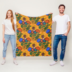 70s Retro Floral Yellow - Mid century modern botan Fleece Blanket