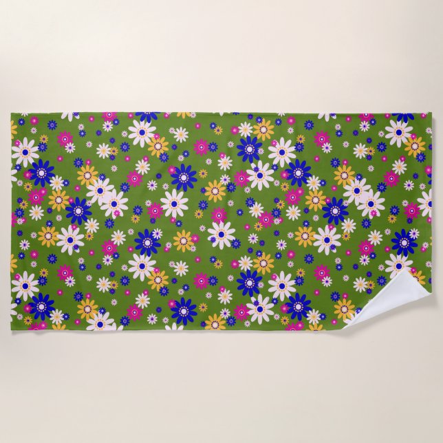 70s retro flower design beach towel (Front)