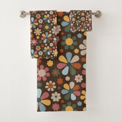 70s Retro Flower Pattern Bath Towel Set