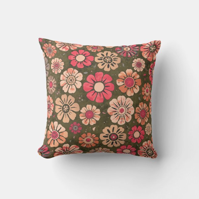70s Retro Flower Pattern  Throw Pillow (Front)