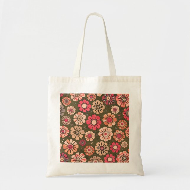 70s Retro Flower Pattern Tote Bag  (Front)