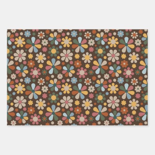 70s Retro Flower Pattern Wrapping Paper Sheets