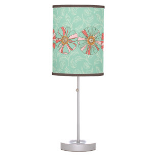 70s Retro Flowers & Mint Green Leaf Pattern Table Lamp