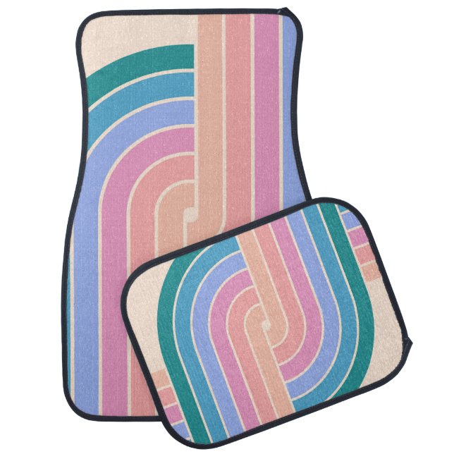 70s Retro Geometric Design Car Floor Mat (Set)
