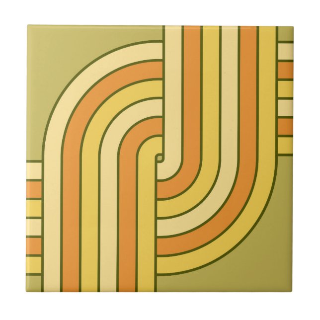 70s Retro Geometric Design Ceramic Tile (Front)