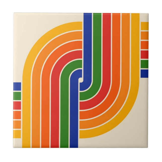 70s Retro Geometric Design Ceramic Tile (Front)