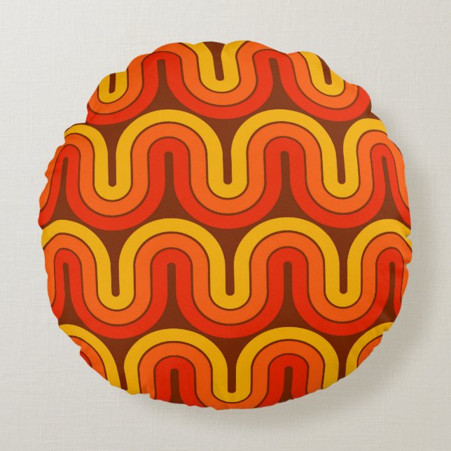 70s Retro Geometric Design Round Pillow (Front)