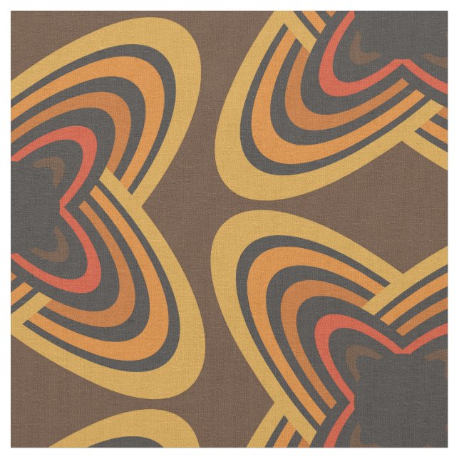 70s Retro Groovy Gold Brown Spirals Fabric (Close Up)