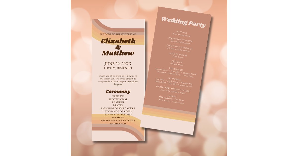 70s Retro Groovy Lines Funky Wedding Program | Zazzle