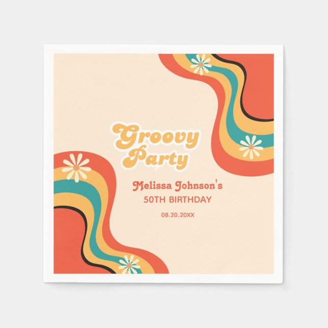 70s Retro Groovy Party Daisies Flower Birthday Napkins (Front)
