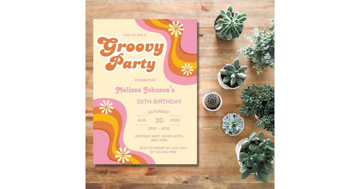 70s Retro Groovy Party Daisies Peach Birthday Invitation | Zazzle