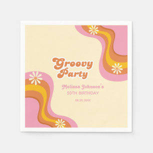 70s Retro Groovy Party Daisies Peach Birthday Napkins