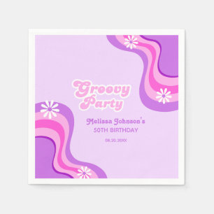 70s Retro Groovy Party Daisies Purple Birthday Napkins