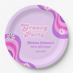 70s Retro Groovy Party Daisies Purple Birthday Paper Plates