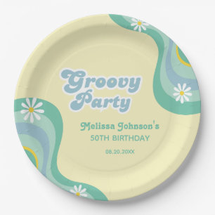 70s Retro Groovy Party Daisies Yellow Birthday Paper Plates