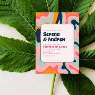 70s Retro Groovy Pastel Pink Blue Invitation