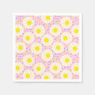 70s Retro Groovy Pink Daisy Floral Pattern Napkins