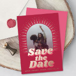 70's Retro Groovy Viva Magenta Photo Save The Date Foil Invitation<br><div class="desc">Celebrate in style with these very trendy 70's retro style real foil pressed photo wedding save the date cards. The design is easy to personalize with your own photo and wording and your guests will be thrilled when they receive these fabulous save the date cards. Matching items can be found...</div>