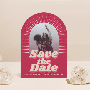 70's Retro Groovy Viva Magenta Photo Wedding Save The Date