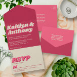 70's Retro Groovy Viva Magenta Wedding All In One Invitation<br><div class="desc">Celebrate in style with these very trendy 70's retro style all in one wedding invitations with easy tear off RSVP. This design is easy to personalize with your special event wording and your guests will be thrilled when they receive these fabulous invites. Matching items can be found in the collection....</div>
