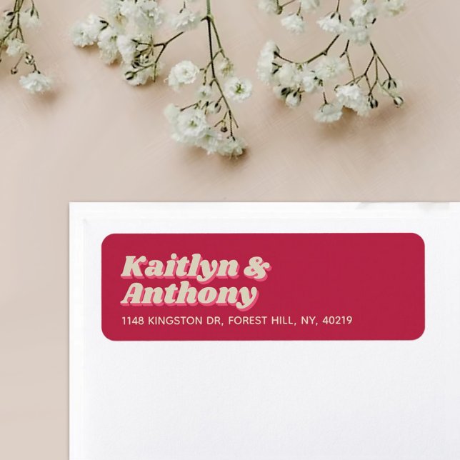 70's Retro Groovy Viva Magenta Wedding Label (Creator Uploaded)