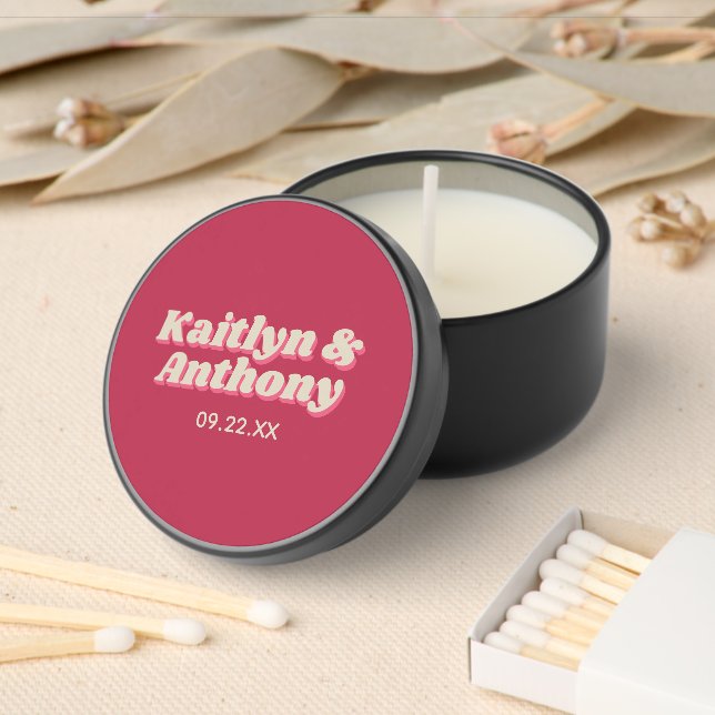 70's Retro Groovy Viva Magenta Wedding Mini Candle Favors (Insitu)