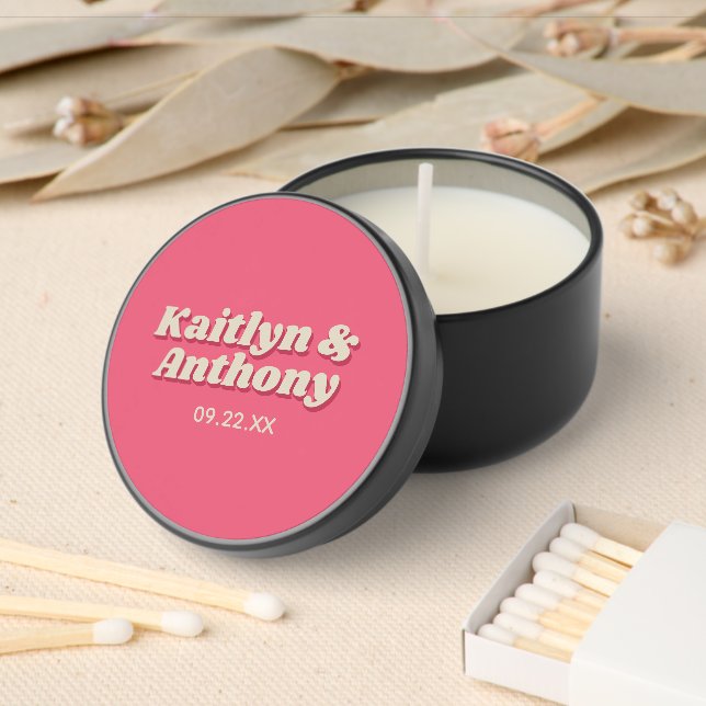 70's Retro Groovy Viva Magenta Wedding Mini Candle Favors (Insitu)