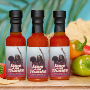 70's Retro Groovy Viva Magenta Wedding Photo Favor Hot Sauces