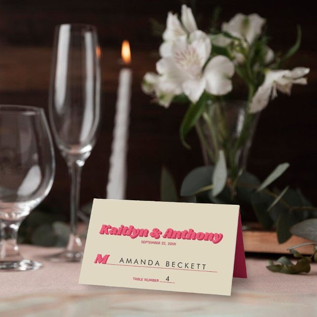 70's Retro Groovy Viva Magenta Wedding Place Card (Creator Uploaded)