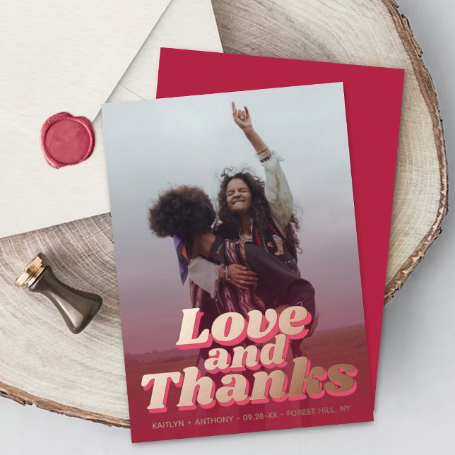 70's Retro Groovy Viva Magenta Wedding Thank You Foil Invitation (Creator Uploaded)