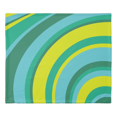 70s Retro Groovy Wave Rainbow Teal Green Duvet Cover