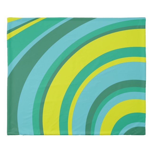 70s Retro Groovy Wave Rainbow Teal Green Duvet Cover (Back)