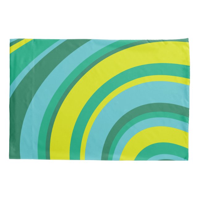 70s Retro Groovy Wave Rainbow Teal Green Pillow Case (Back)