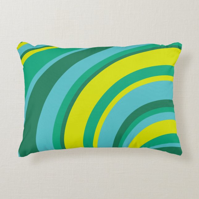 70s Retro Groovy Wave Rainbow Teal Green Yellow Accent Pillow (Front)