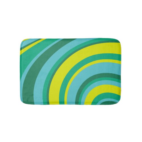 70s Retro Groovy Wave Rainbow Teal Green Yellow Bath Mat