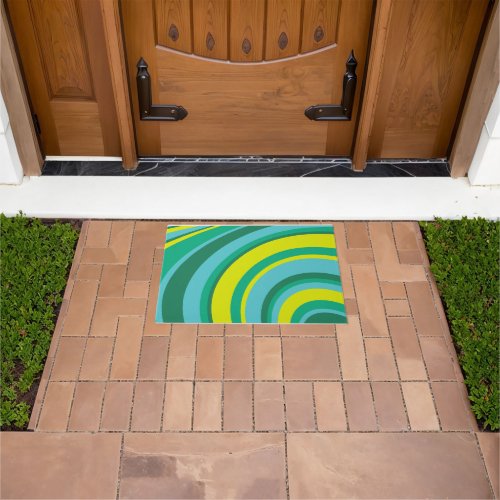 70s Retro Groovy Wave Rainbow Teal Green Yellow Doormat