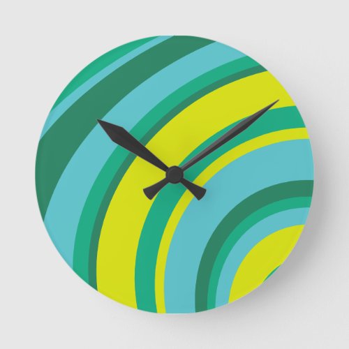 70s Retro Groovy Wave Rainbow Teal Green Yellow Round Clock