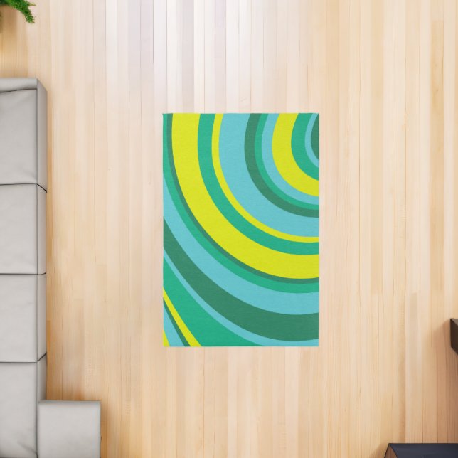70s Retro Groovy Wave Rainbow Teal Green Yellow Rug (Insitu (Indoor 2))