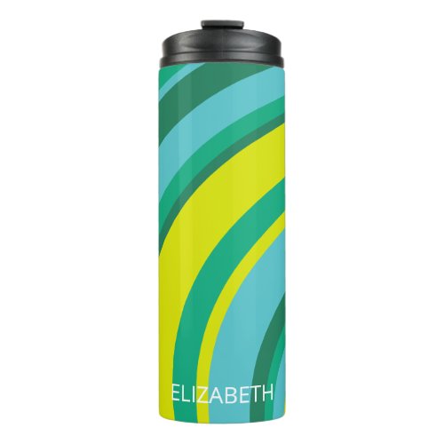 70s Retro Groovy Wave Rainbow Teal Green Yellow Thermal Tumbler